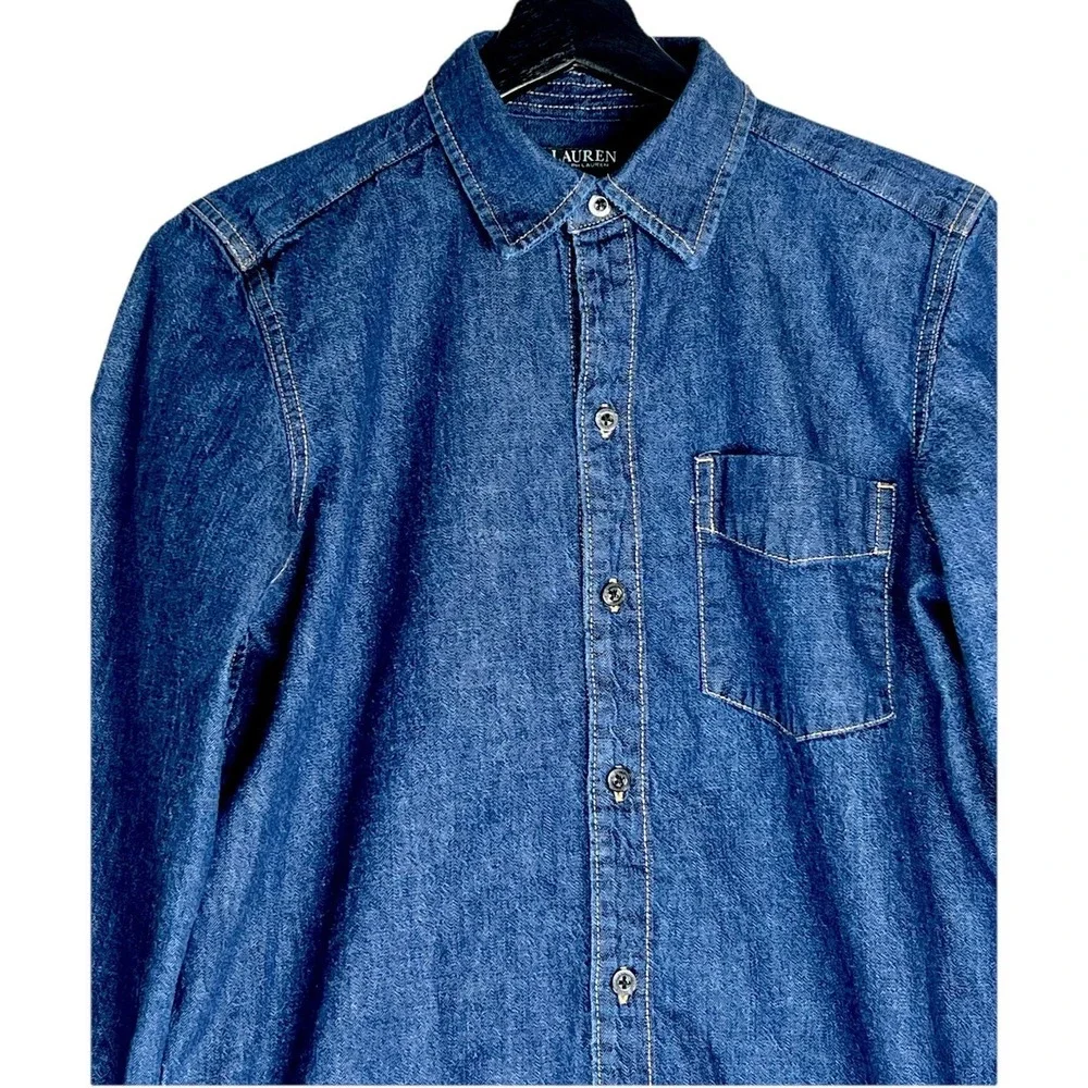 Lauren Ralph Lauren Denim Shirt Dress Blue Long Sleeve Button Front S No Belt
